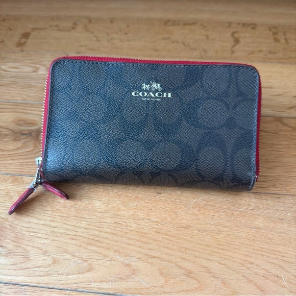 Coach Brown & Red Trim Wallet 6.5” X 4” - Picture 2 of 9